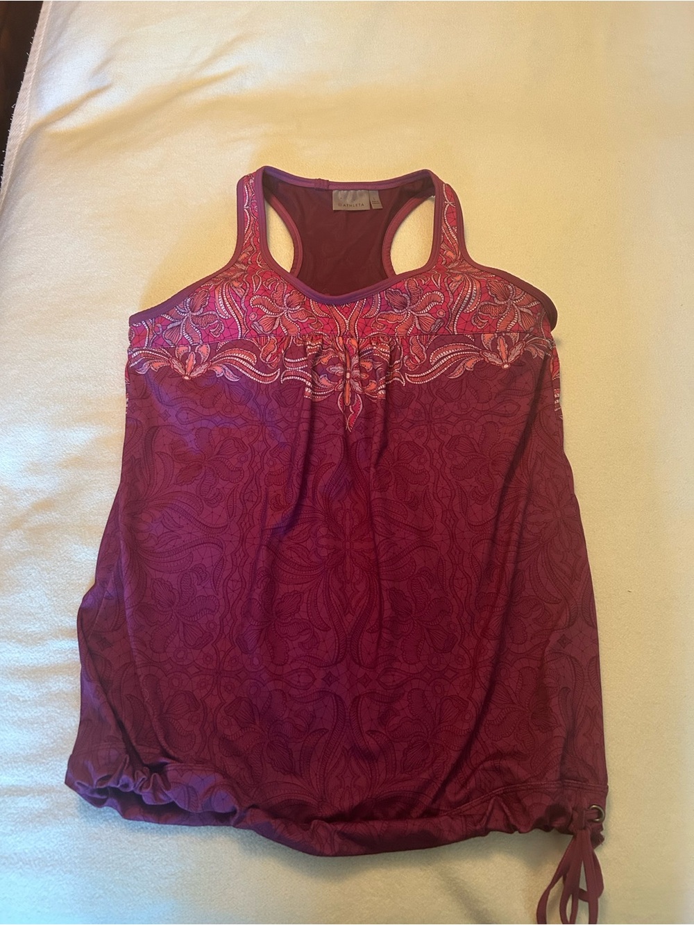Athleta Plum Racerback Tank with Pink Embroidery